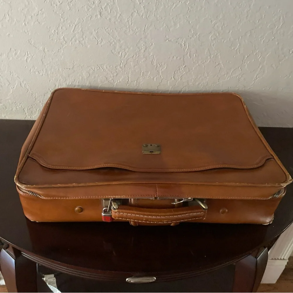 Vintage Brown Leather Suitcase Madmen Briefcase Travel Luggage Retro Midcentury